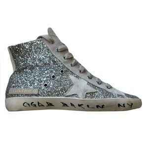 Golden Goose Francy Silver Glitter Shearling High Tops Size 39/US 9